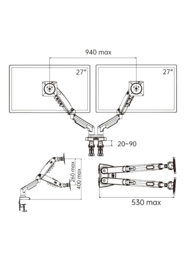 Soporte para brazo de monitor doble de 17" - 27" - Imagen 2