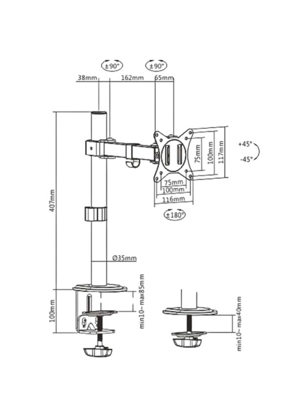 Soporte para brazo de monitor de 14" - 35" Resorte Mecánico - Imagen 2